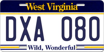 WV license plate DXA080