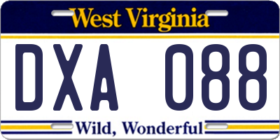 WV license plate DXA088