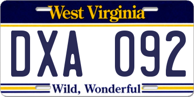 WV license plate DXA092