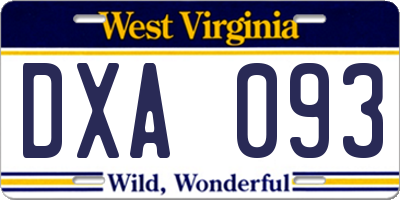 WV license plate DXA093