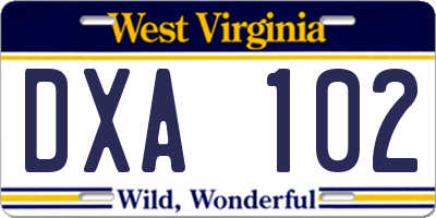 WV license plate DXA102