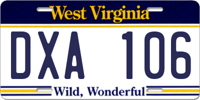 WV license plate DXA106