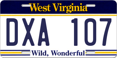 WV license plate DXA107