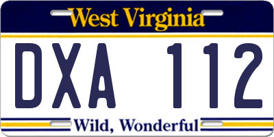 WV license plate DXA112