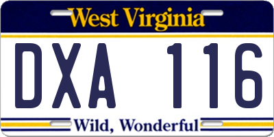 WV license plate DXA116