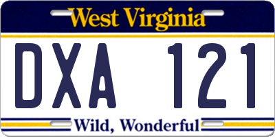 WV license plate DXA121
