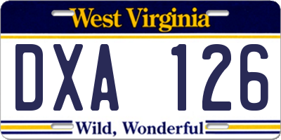 WV license plate DXA126