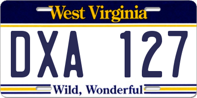 WV license plate DXA127