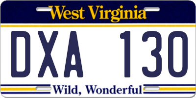 WV license plate DXA130