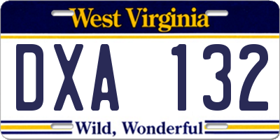 WV license plate DXA132
