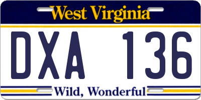 WV license plate DXA136