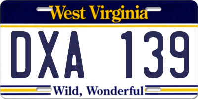 WV license plate DXA139