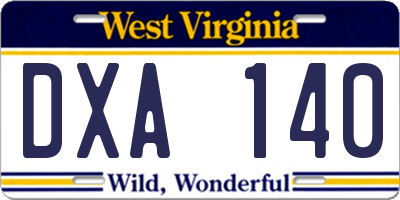 WV license plate DXA140