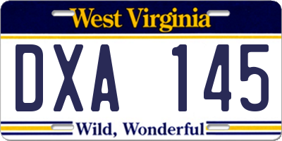 WV license plate DXA145
