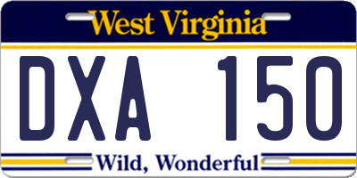 WV license plate DXA150