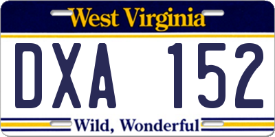 WV license plate DXA152