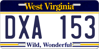 WV license plate DXA153