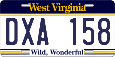 WV license plate DXA158