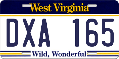 WV license plate DXA165