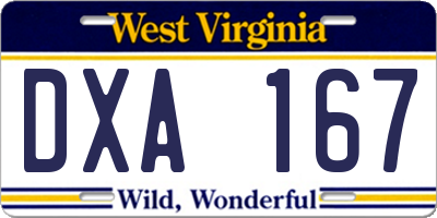 WV license plate DXA167