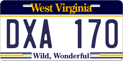 WV license plate DXA170