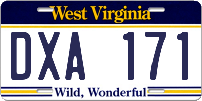 WV license plate DXA171