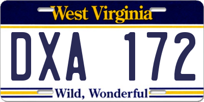 WV license plate DXA172