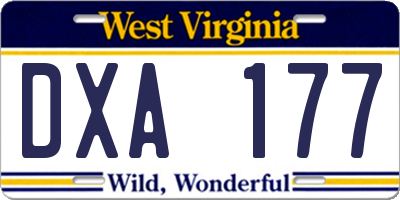 WV license plate DXA177