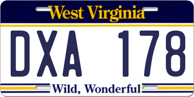 WV license plate DXA178