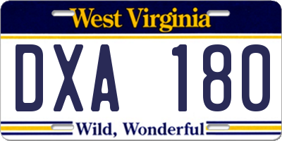 WV license plate DXA180