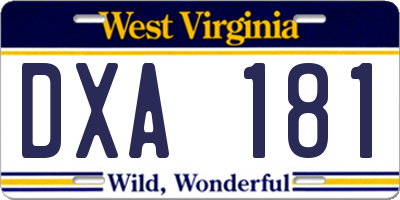 WV license plate DXA181