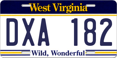 WV license plate DXA182