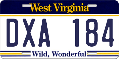 WV license plate DXA184