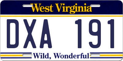 WV license plate DXA191