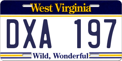 WV license plate DXA197