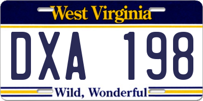 WV license plate DXA198