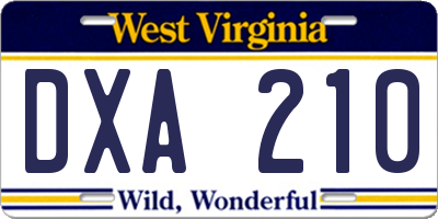 WV license plate DXA210