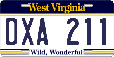 WV license plate DXA211