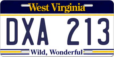 WV license plate DXA213