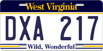 WV license plate DXA217
