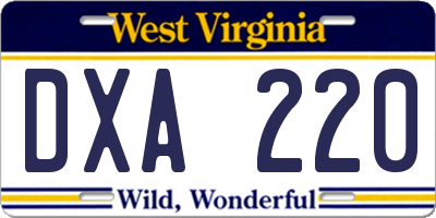 WV license plate DXA220