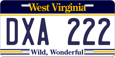 WV license plate DXA222