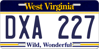 WV license plate DXA227