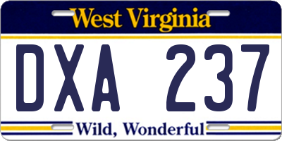 WV license plate DXA237