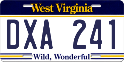 WV license plate DXA241