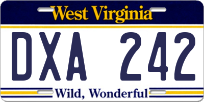 WV license plate DXA242