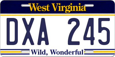 WV license plate DXA245