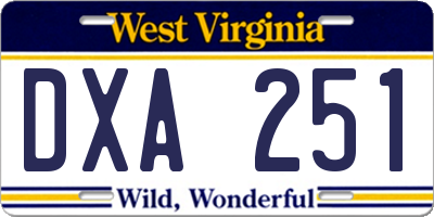WV license plate DXA251