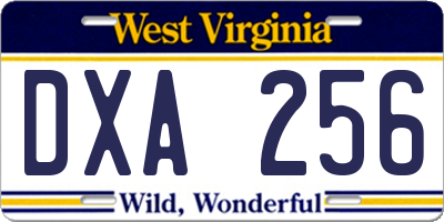 WV license plate DXA256