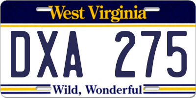 WV license plate DXA275